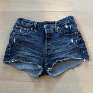 Levi's Dark Blue Distressed Jean Shorts